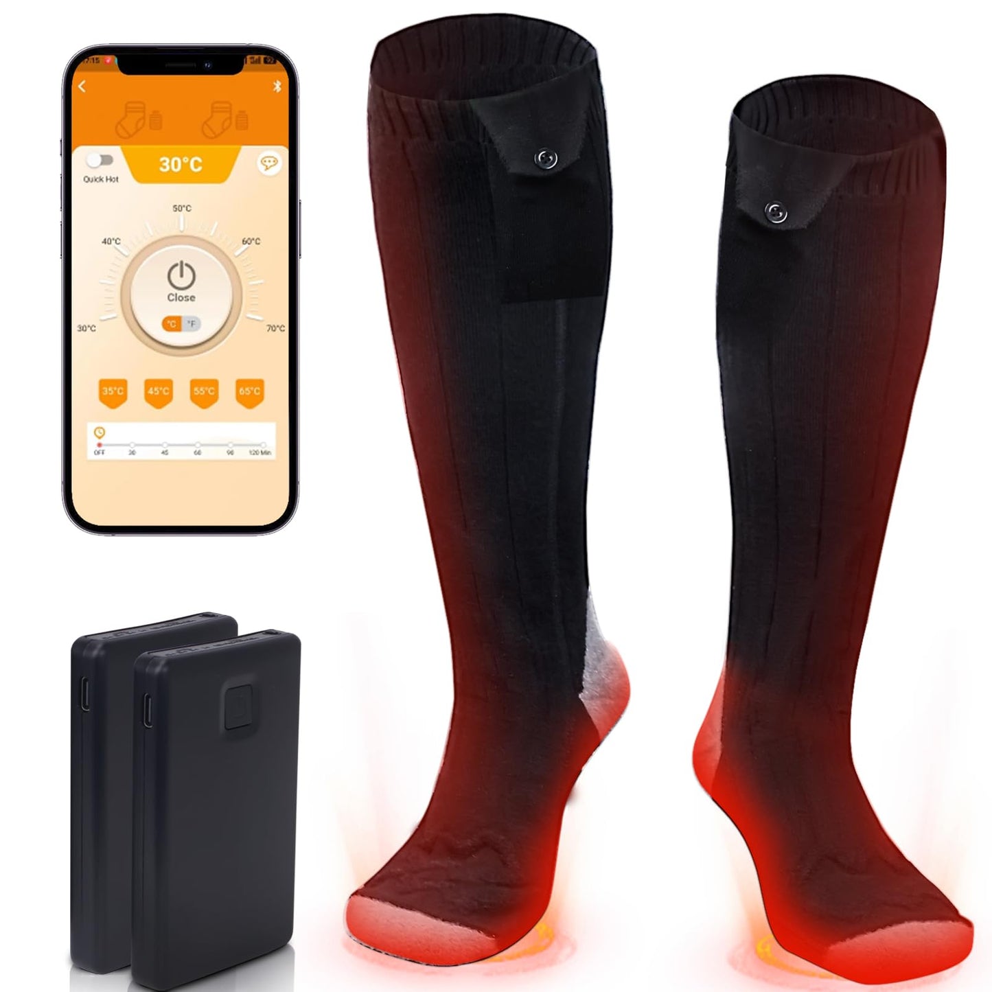 Heated Socks, Electric Heated Socks for Men Women, Electric Heated Foot Warmer, Rechargeable Heated Socks Work Up to 8 Hours, Washable Heating Socks with App Control for Winter Outdoor Skiing Hunting