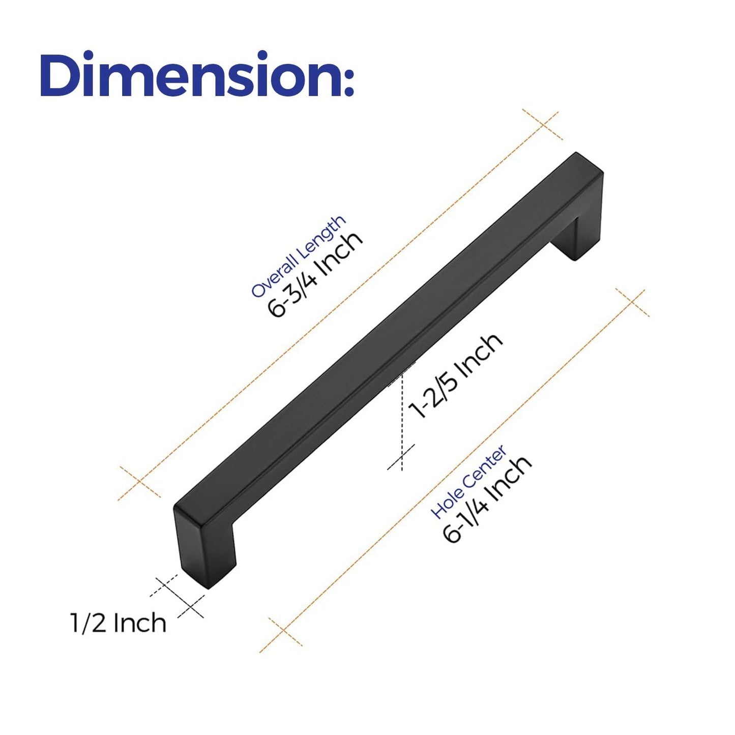 Ravinte 1 Pack 6-1/4 Inch Kitchen Square Cabinet Handles Matte Black Pulls Stainless Steel Drawer Pulls Kitchen Cabinet Hardware Handles