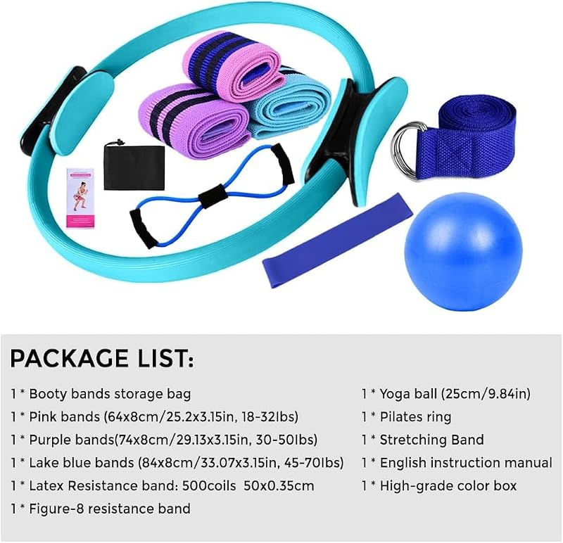 Pilates Set - Home Pilates Equipment Kit with Resistance Bands & Ring - Black