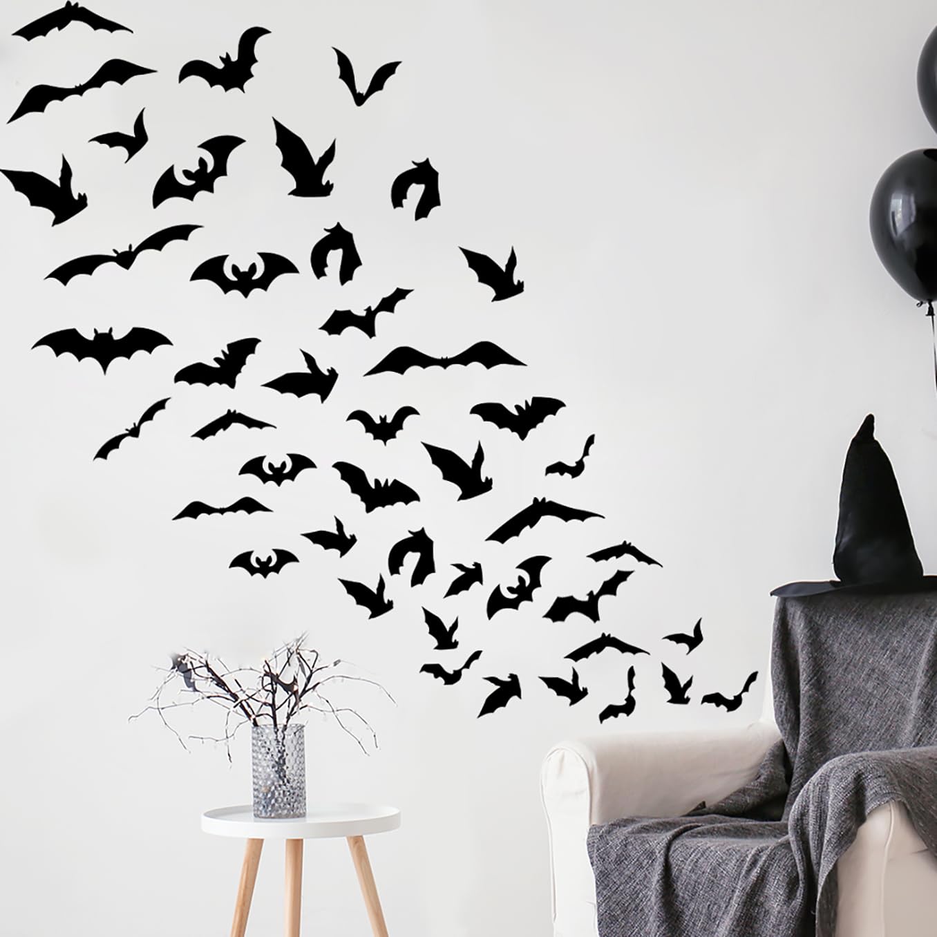 Bats Wall Decals, Halloween Gothic Home Decoration, Large Bats Wall Sticker Room Decor, Wall Decor Mural for Nursery Bedroom Living Room Kitchen Home Decoration.