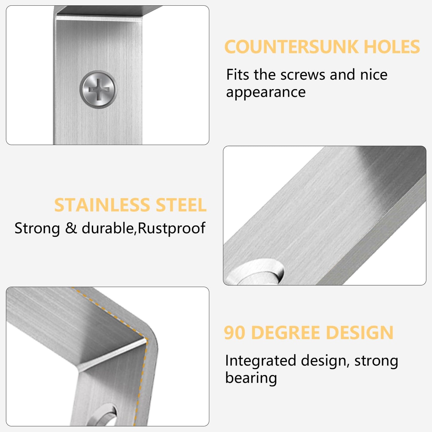 LSK L Bracket, 5"×2"(125×50mm) Heavy Duty Stainless Steel Corner Bracket for Wooden Board Max Load : 42lb, Pack of 6