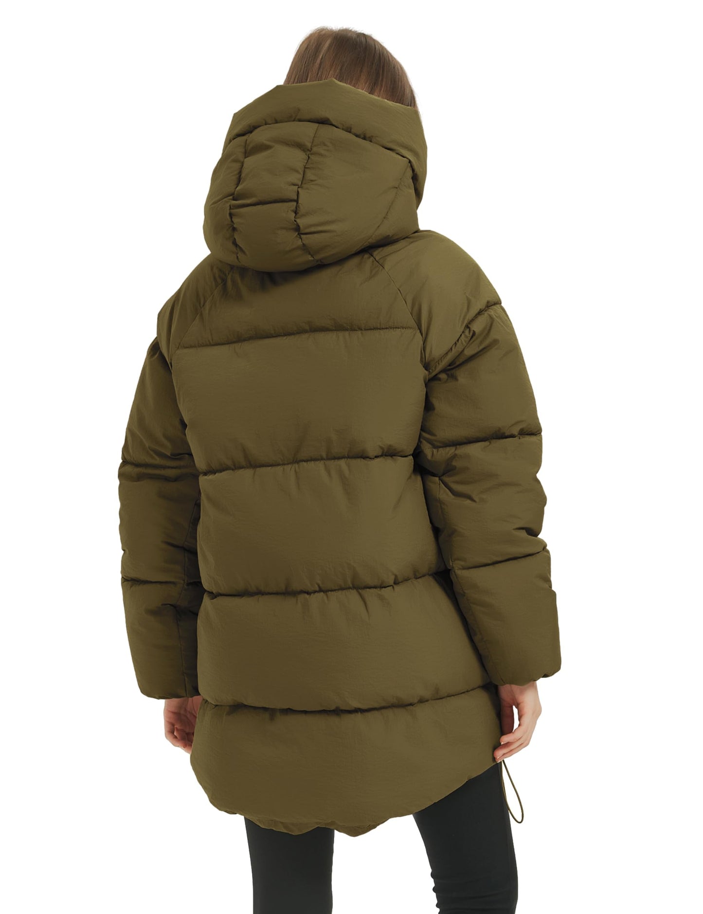 Flygo Womens Hooded Quilted Puffer Jacket Mid-Length Padded Warm Winter Heavyweight Coat Outerwear(ArmyGreen-Medium)