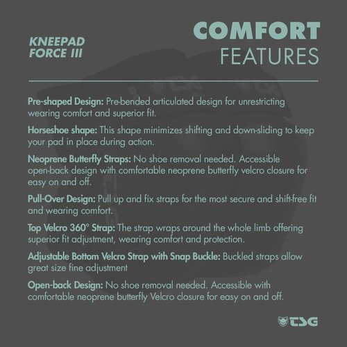 TSG Knee Pads Force III Kneepads - Skateboard, Hardshell, EVA Foam, Protective Gear, Crash Protection, Replaceable PE Cap, Tear Resistant Nylon, Certified, Open Back, Adults, Swiss Design