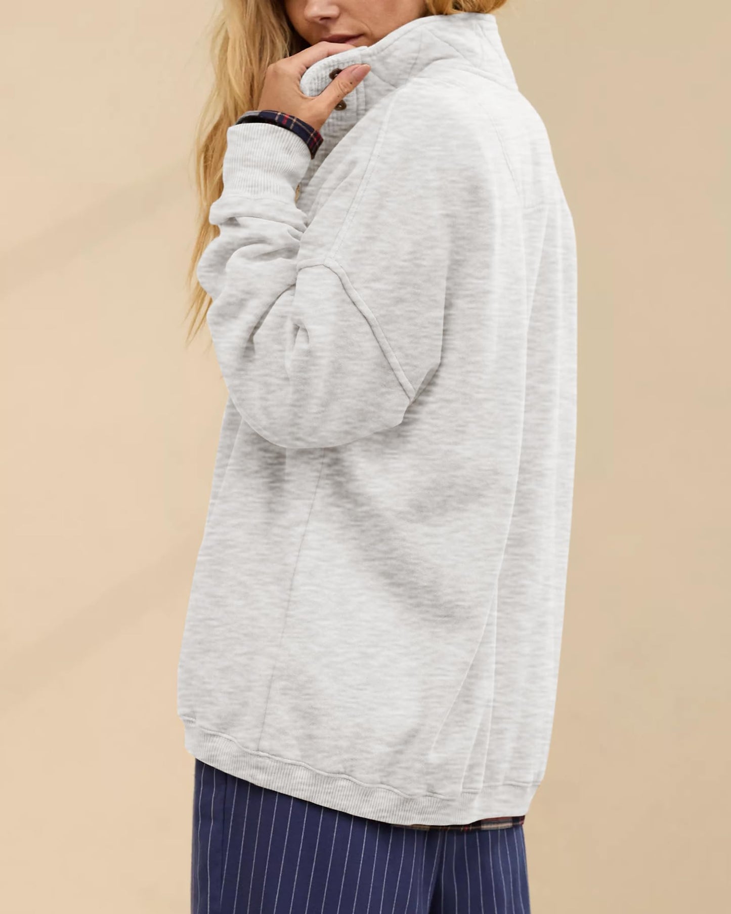 Gacaky Sweatshirt for Women Oversized Casual Long Sleeve Button Henley Neck Pullover Tops Fashion Outfits Clothes Light Gray X-Large