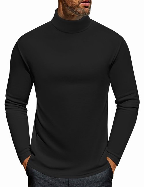Ekouaer Men's Turtleneck Long Sleeve Turtle Neck Shirts Basic Lightweight Undershirt Thermal Pullover Sweater Black M