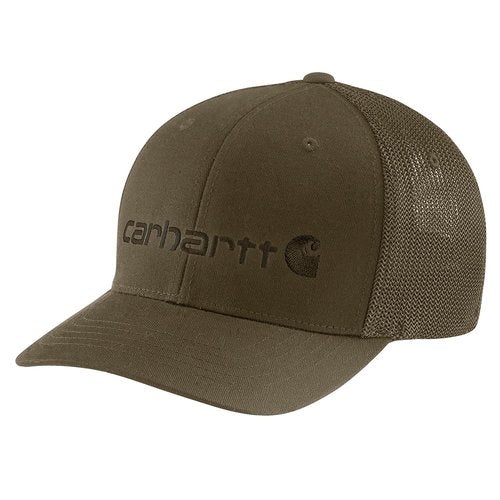 Carhartt Men's Rugged Flex™ Fitted Canvas Mesh-Back Logo Graphic Cap, Burnished Logs, Large/X-Large