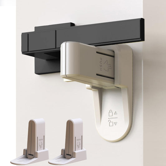 KIZZHISI Child Proof Door Lock (2 Pack) - No-Drill Universal Door Handle Lock with 3M Adhesive, Light Gray Durable ABS Door Handle Baby Proof - Easy One Hand Operation for Adults