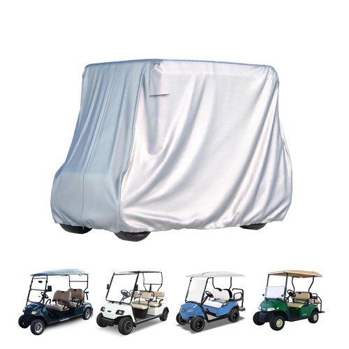 BENVOL 2/4 Passenger Golf Cart Cover for Yamaha EZGO Club Car, 420T Waterproof Polyester with Silver Coating,Waterproof,Dustproof,Windproof,Sunproof，All-Weather Protection (Silver-112 * 48 * 73 in)