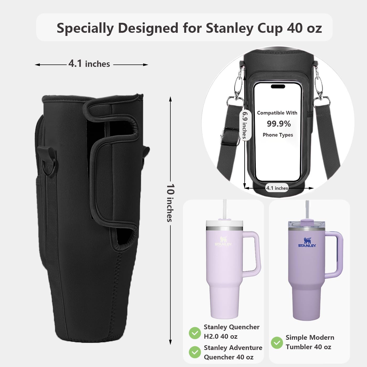 Stanley 40 oz Tumbler Carrier with Strap - Spill Stopper, Straw Cover & Letter Charm