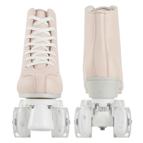 jessie Roller Skates for Women Men Transparent Flash Wheel, High Top PU Leather Classic Double-Row Roller Skates, Indoor Outdoor Roller Skate for Beginner(Pearl Pink, 7 Size)