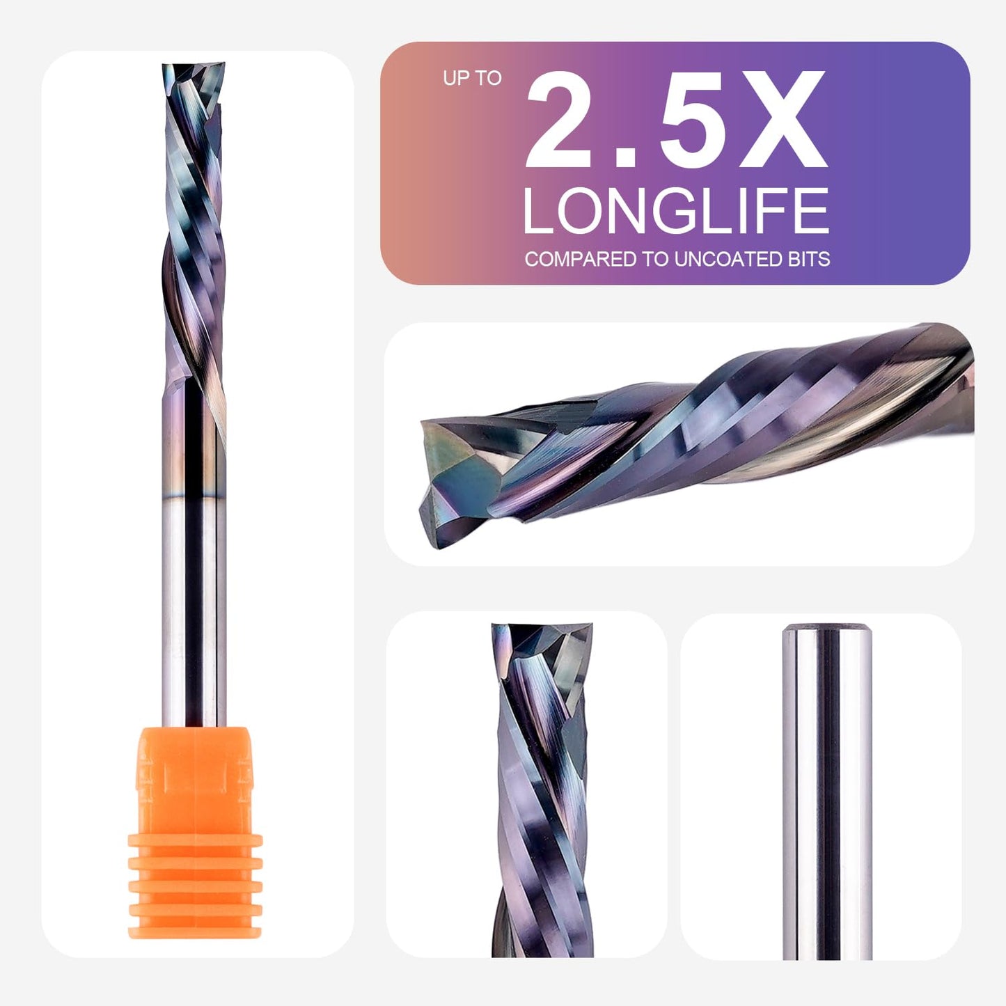 SpeTool 5PCS UP&Down Compression Bit 1/4" Shank,1-1/4Inch Cutting Length 3 Inch OVL,Carbide Spiral Router Bits CNC End Mill with TAC Extra Long Life Coating for Wood Carving