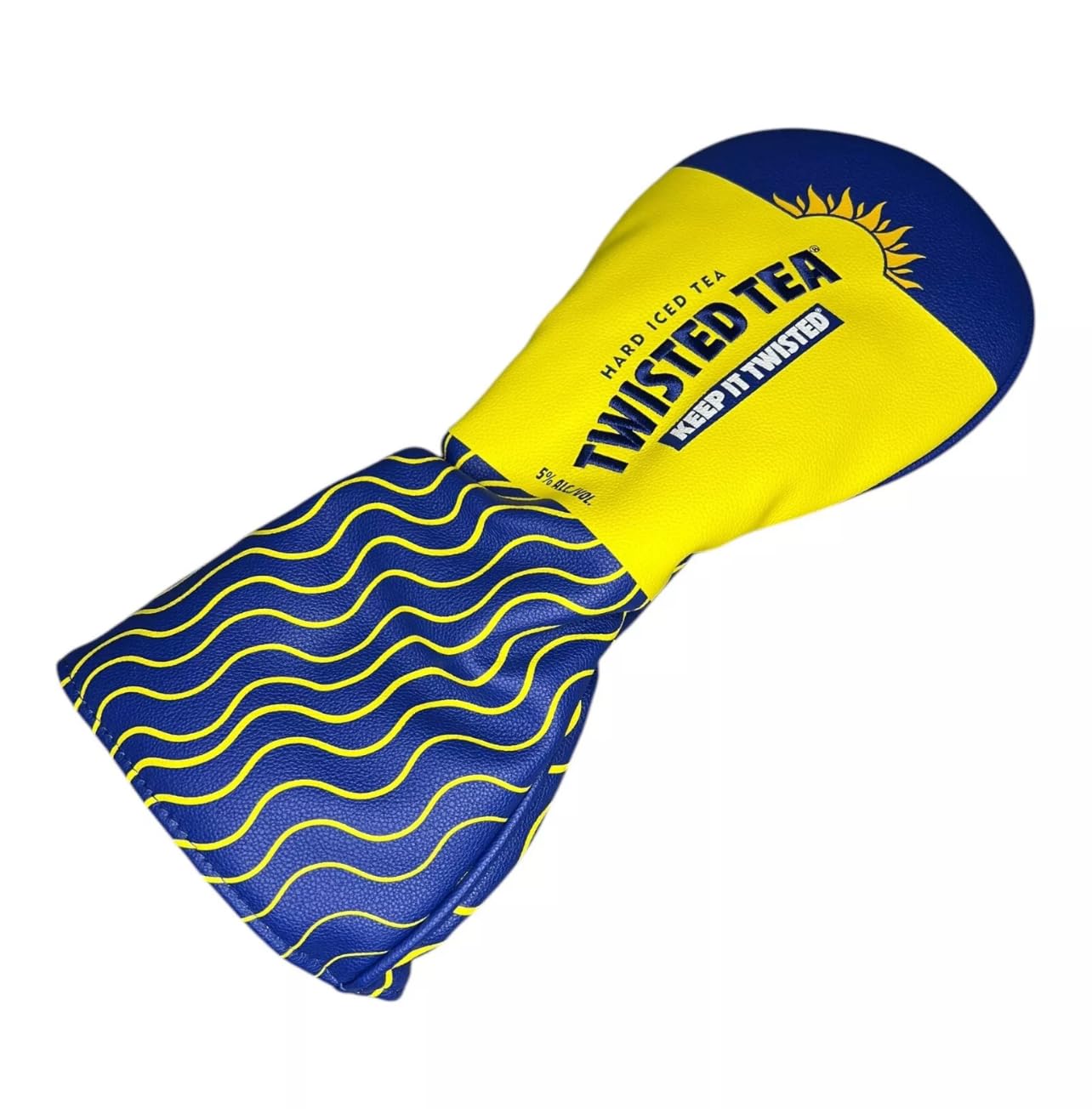 Twisted Tea Golf Driver Head Cover, Hard Iced Tea Design, Yellow and Blue Wave Pattern