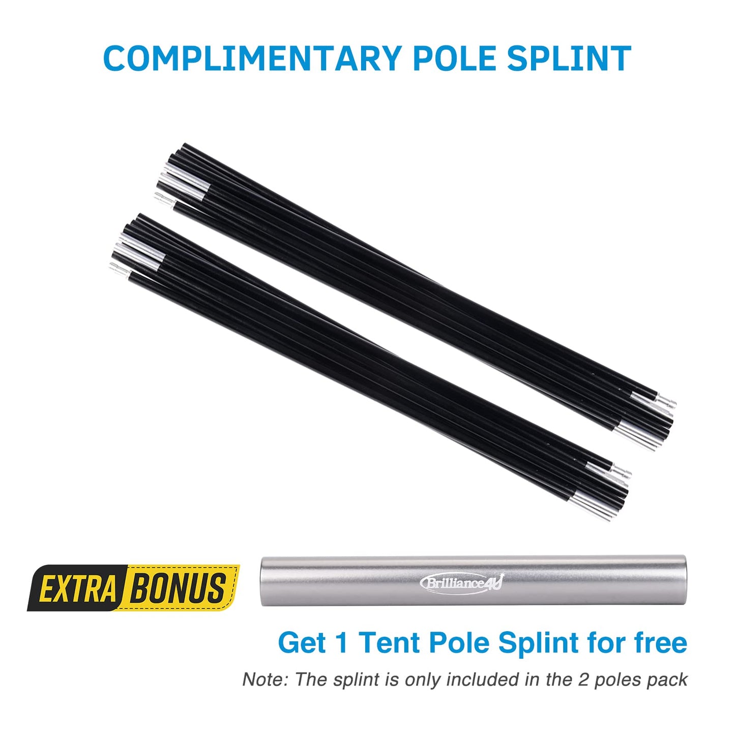 BRILLIANCE4U Pre-Assembled Aluminum Tent Pole 12ft 1.4in 8.5mm, Lightweight Tent Poles Replacement, 7001 T6 Heated Aluminum Alloy, Outer Dia. 0.33" 2 Poles Pack