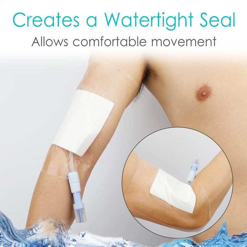 Waterproof Shower Protector | 10x12 Inch Dialysis Catheter Shower Cover Large | Without Glue in The Center for Chest Chemo Port Picc Line PD Peritoneal Dialysis Accessories Bandage (Pack of 7)