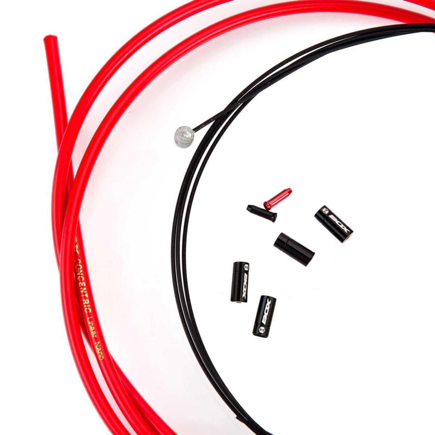 Box One Linear Bicycle Brake Cable Housing Kit with 1 Set Bike Brake Line, 1 Piece Bike Cable Housing with 2 End Caps & 4 Alloy Kollars Ferrule Compatible for All V Brakes | Gold