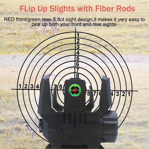Fiber Optic Sights - Flip Up Front & Rear Backup Sights with Green & Red Optics - Black Polymer