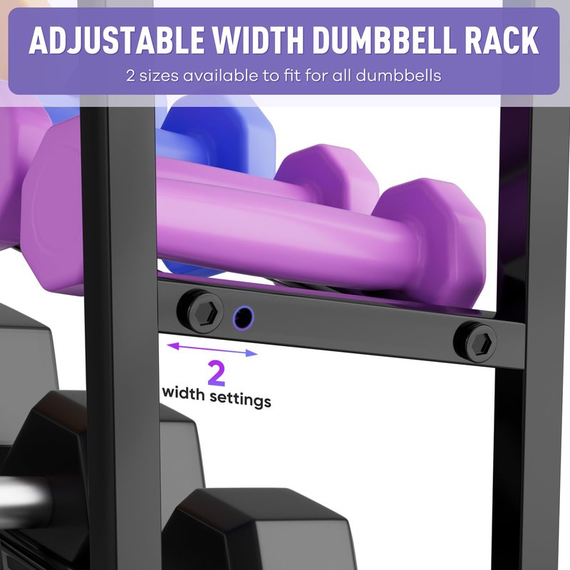 WUC Dumbbell Rack, Adjustable Weight Rack for Home Gym Storage, All-in-One Workout Storage Racks with Wheels and Hooks for Dumbbells, Kettlebells, Yoga Mats & Balls, Durable Powder Coated Steel, Black
