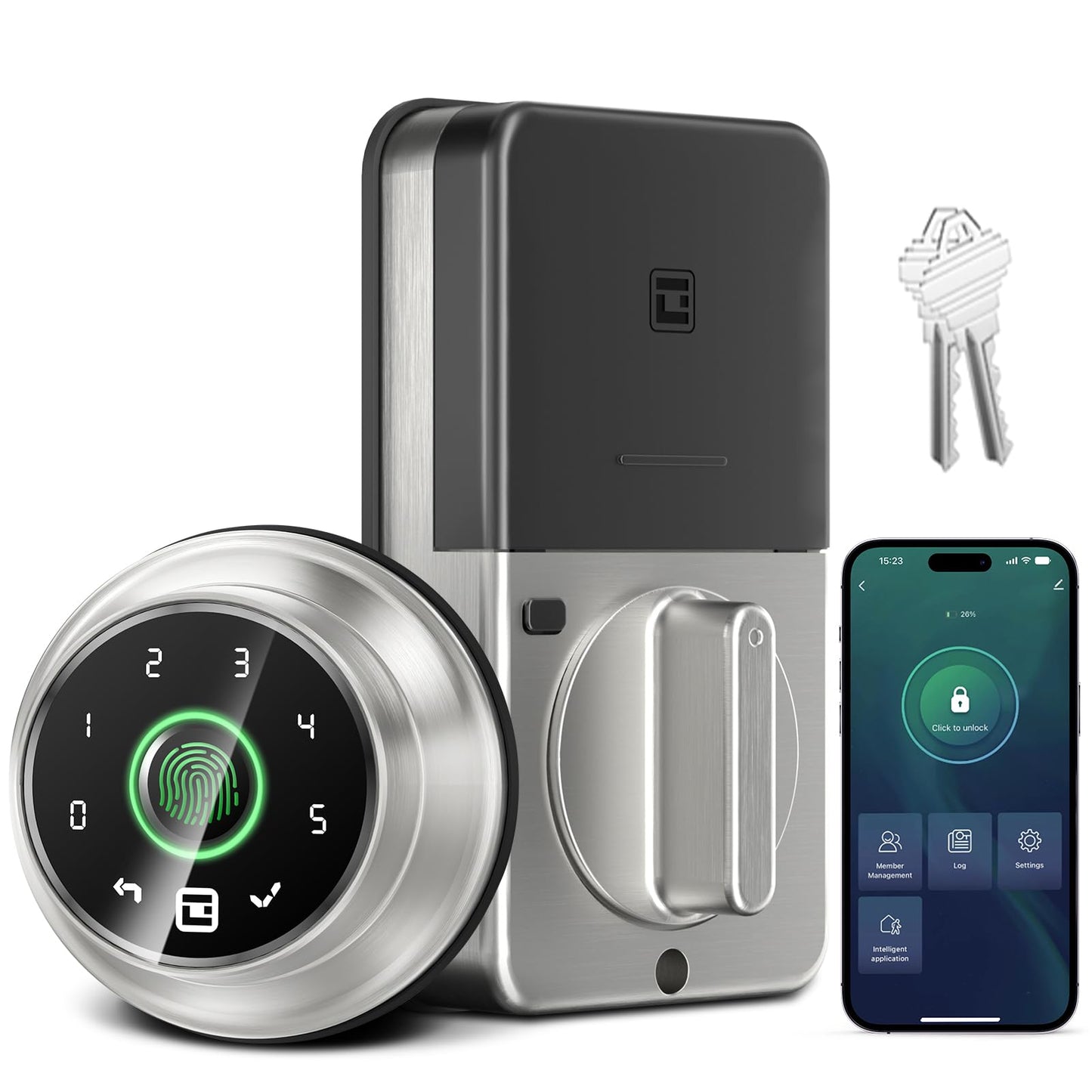 GeekTale 4-in-1 Keyless Entry Door Lock, Fingerprint Door Lock with Keypad, Biometric Smart Lock Deadbolt for Front Door, App Control