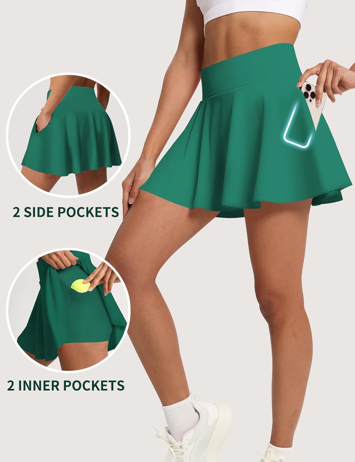 Skiennix Women's Pleated Tennis Skirt - High Waisted Tummy Control Golf Skorts with Pockets