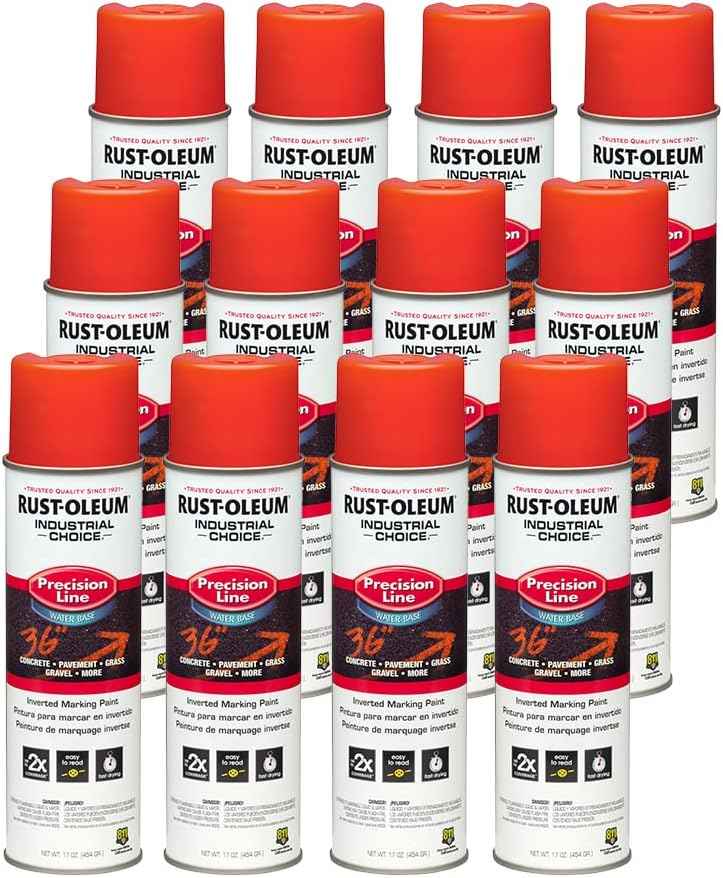 Fluorescent Orange Marking Spray Paint - Rust-Oleum 12 Pack, 17 Oz Inverted Solvent-Based