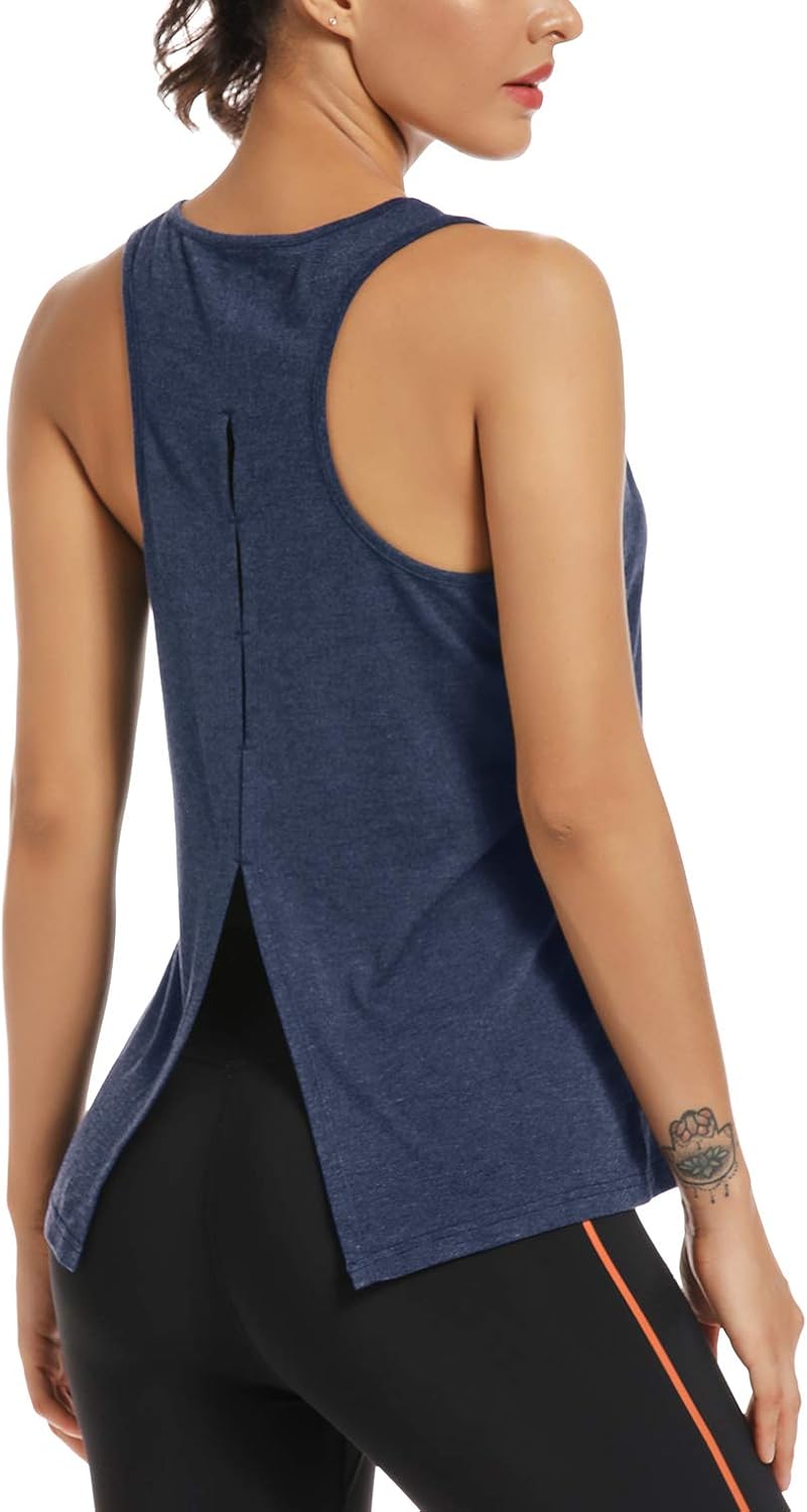 Muzniuer Women's Yoga Tops - Cute Open Back Activewear Sports Shirt for Gym Workouts