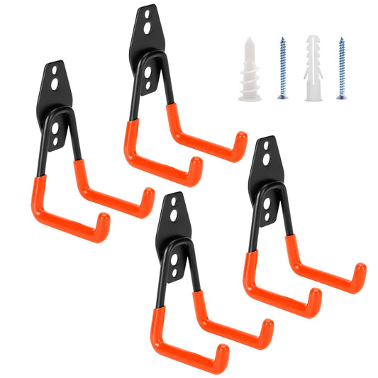 Suprom 4 Pack Garage Hooks Heavy Duty - Supports 100 lbs, Utility Steel Garage Hanger & Organizer for Organizing Garden Lawn Tools, Ladders, Garden Hose, Digging Shovel, Bikes, Ropes (Orange)
