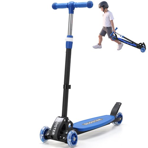 3 Wheel Scooters for Kids 2-5 Years, 3 Adjustable Heights Foldable Metal Toddler Scooter for Boys Girls Up to 120 lbs, Lean-to-Steer, Dual Rear Brake Widen Anti-Slip Deck