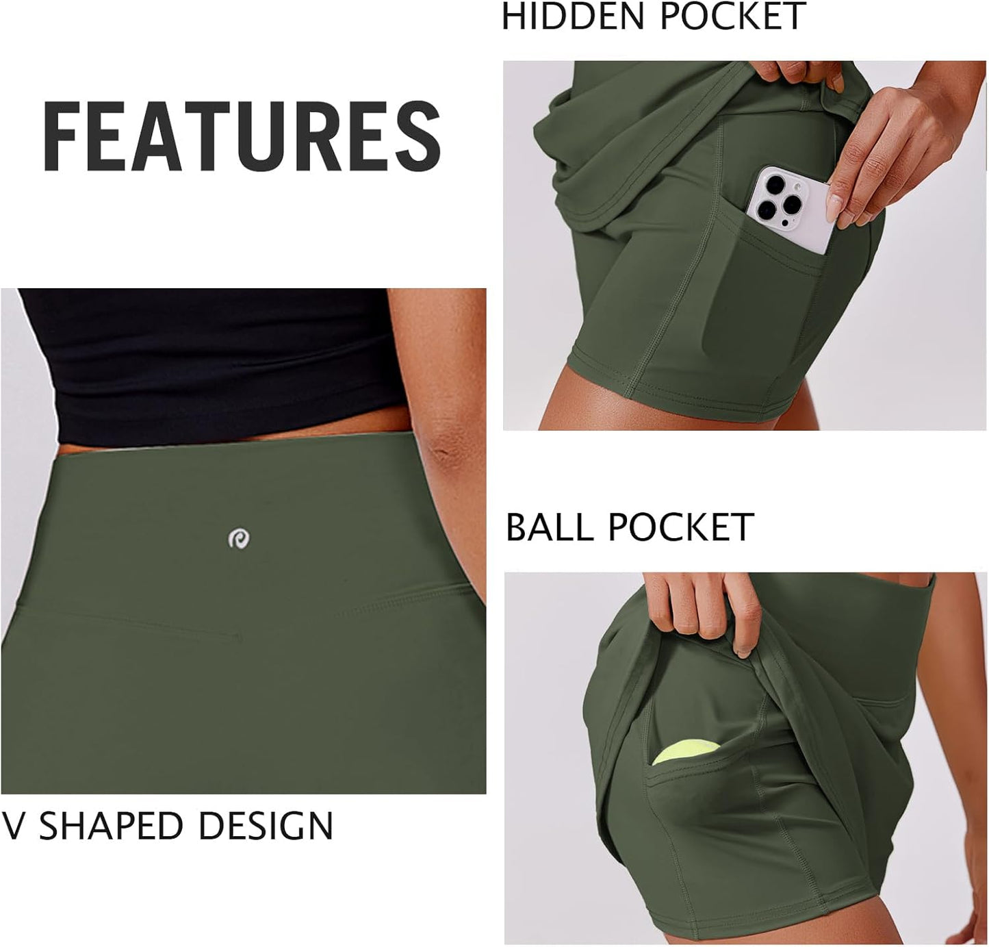 PINSPARK Women's Tennis Skirt - High Waisted Golf Skort with 2 Pockets | Stretchy Athletic Design for Workouts