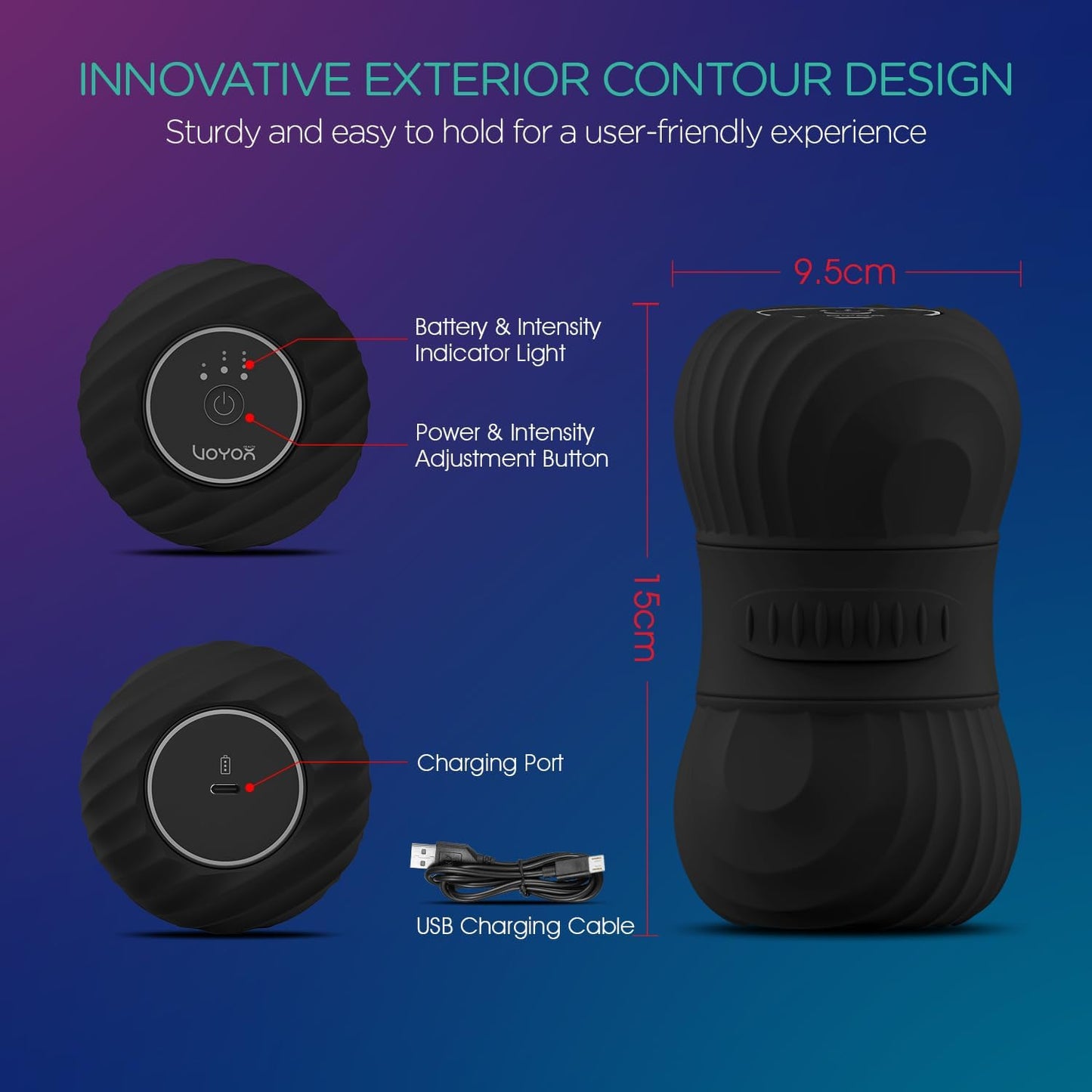 VOYOR-HEALTH Vibrating Peanut Massage Ball - Electric Double Lacrosse Roller for Muscle Pain Relief | Rechargeable Deep Tissue Massage (Black)