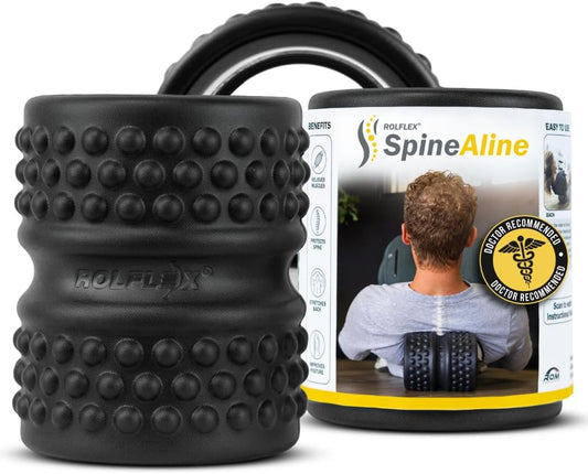 Rolflex SpineAline Back Roller - Ergonomic Deep Tissue Massage Tool for Spine Alignment - Supports 300 lbs - Black
