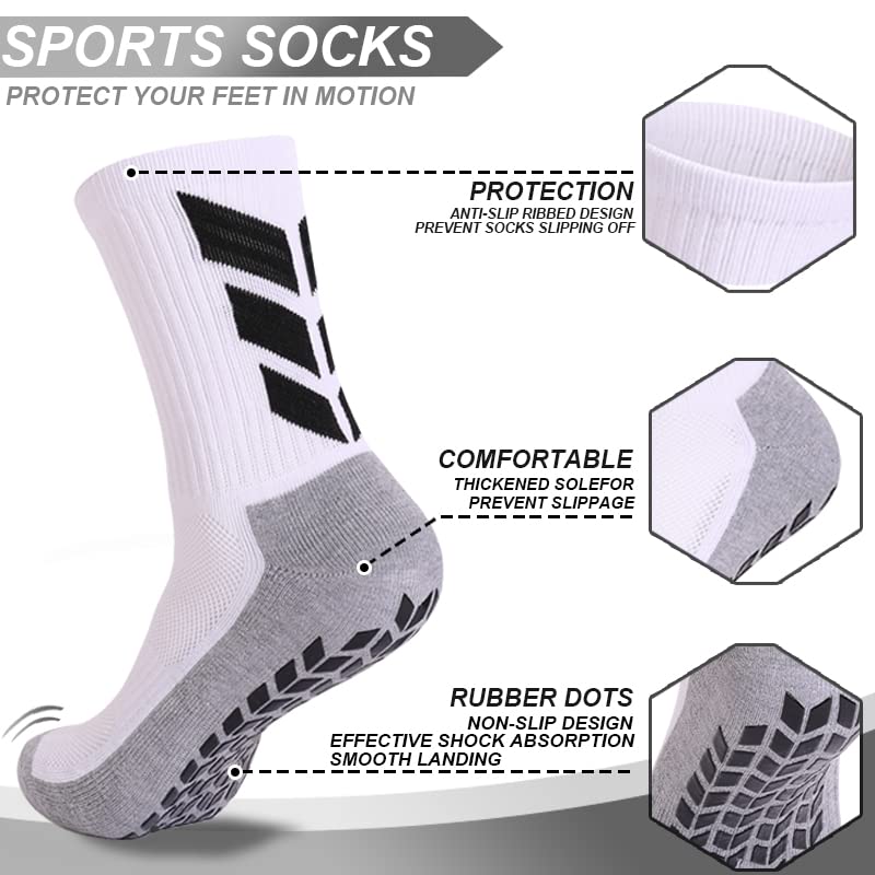 Non-Slip Grip Socks for Men - Soccer & Hospital Use - Size 6-12 - White