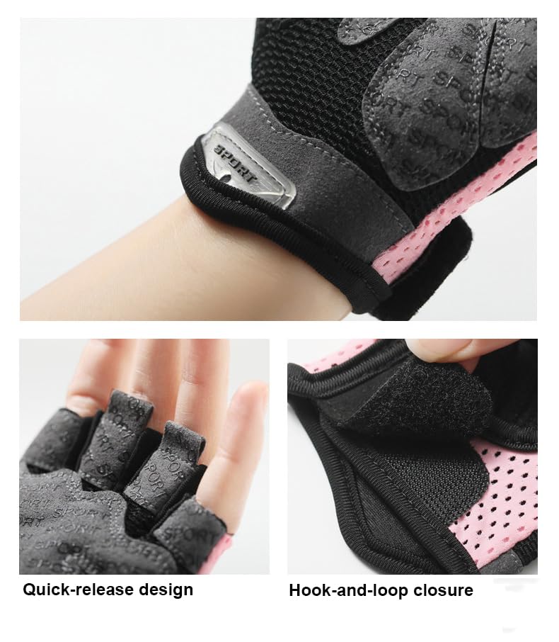 Fingerless Gym Gloves for Women - Breathable Weightlifting Grip - Pink, Medium