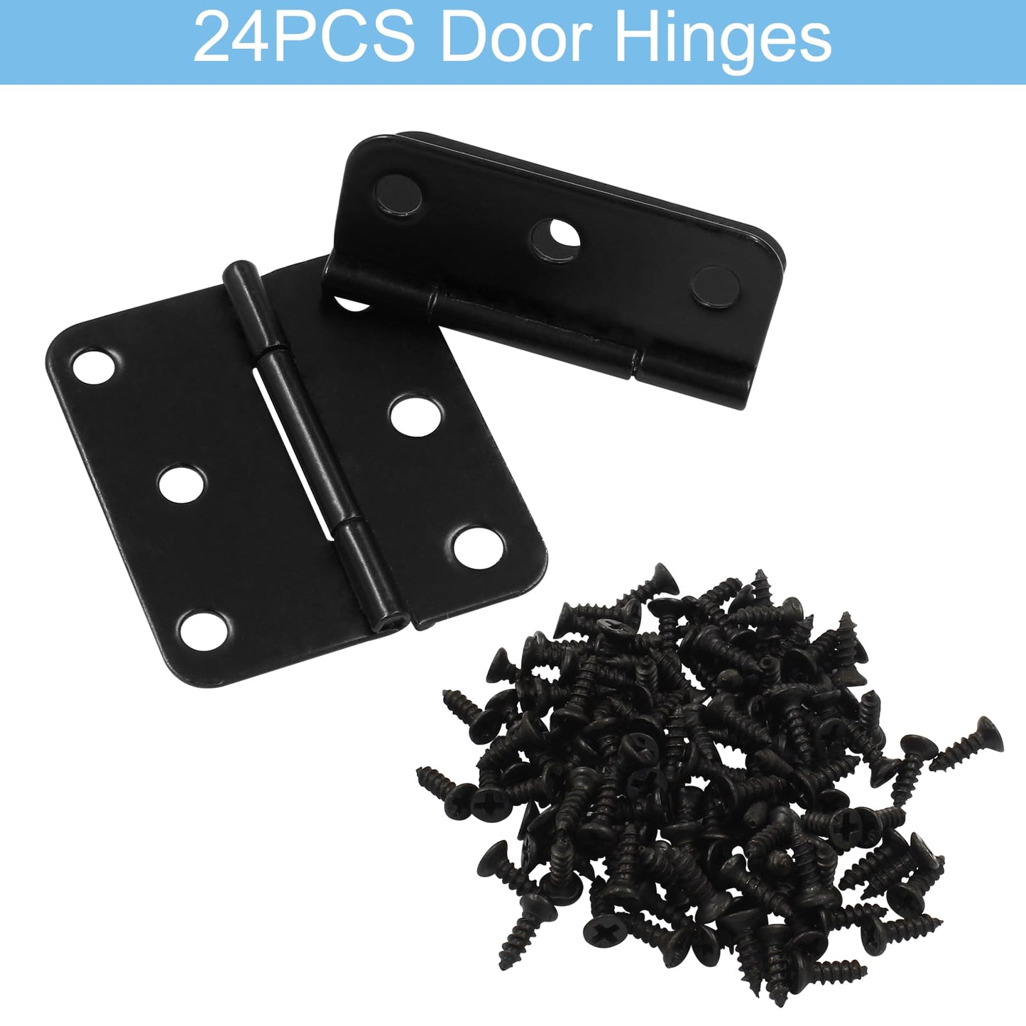 Murtenze 24Pcs Metal Mini Hinges, 1.3 inch x 1.5 inch Black Asymmetric Door Hinge Flat Folding Butt Hinge for Cabinet Drawer Box with Screws