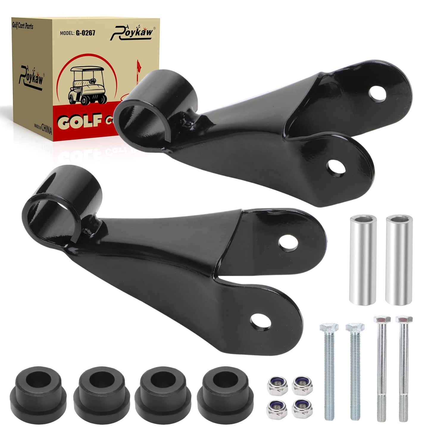 Roykaw Club Car Rear Shackle with Bushing & Sleeves Kit for Precedent 2004-Up Gas & Electric Golf Cart Models, Replaces OEM # 102506201, 102506301, 102506601