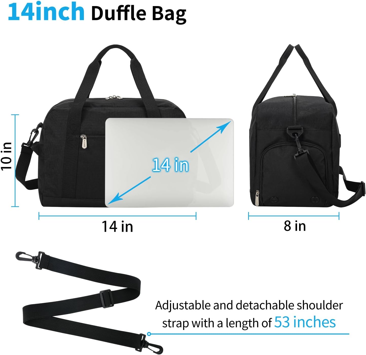 Skiennix Small Gym Bag - Lightweight 14-Inch Mini Duffel with Shoe Compartment | Travel Sport - Black