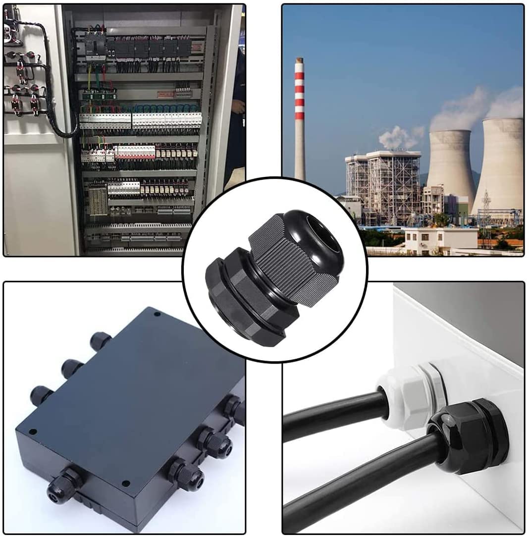 Gebildet Cable Gland, PG11 Plastic Waterproof Adjustable 5.0-10mm Cable Gland Joint with Gaskets, Wire Protector, M18*1.5 Wire Connector(Pack of 30, Black)