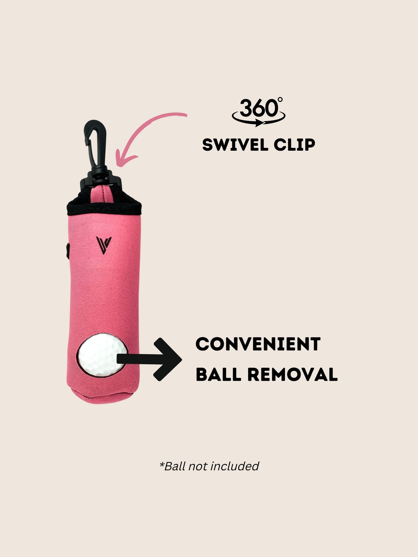 VIXII Golf Ball and Tee Holder - Holds 3 Golf Balls and 3 Tees, Soft Carry Bag Pouch with Secure 360° Swivel Keychain Belt Clip Hook, Gift Accessories for Golfers and Women’s Birthdays - Black