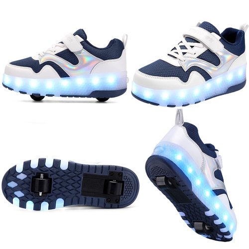 HANSYBAY Girls Roller Shoes LED Lights Up Sneakers with Wheels Removable Roller Skates Boys Beginners Trainers Skate Comfortable Sports Footwear Athletic USB Charge Sneaker Kids Gifts Size 3