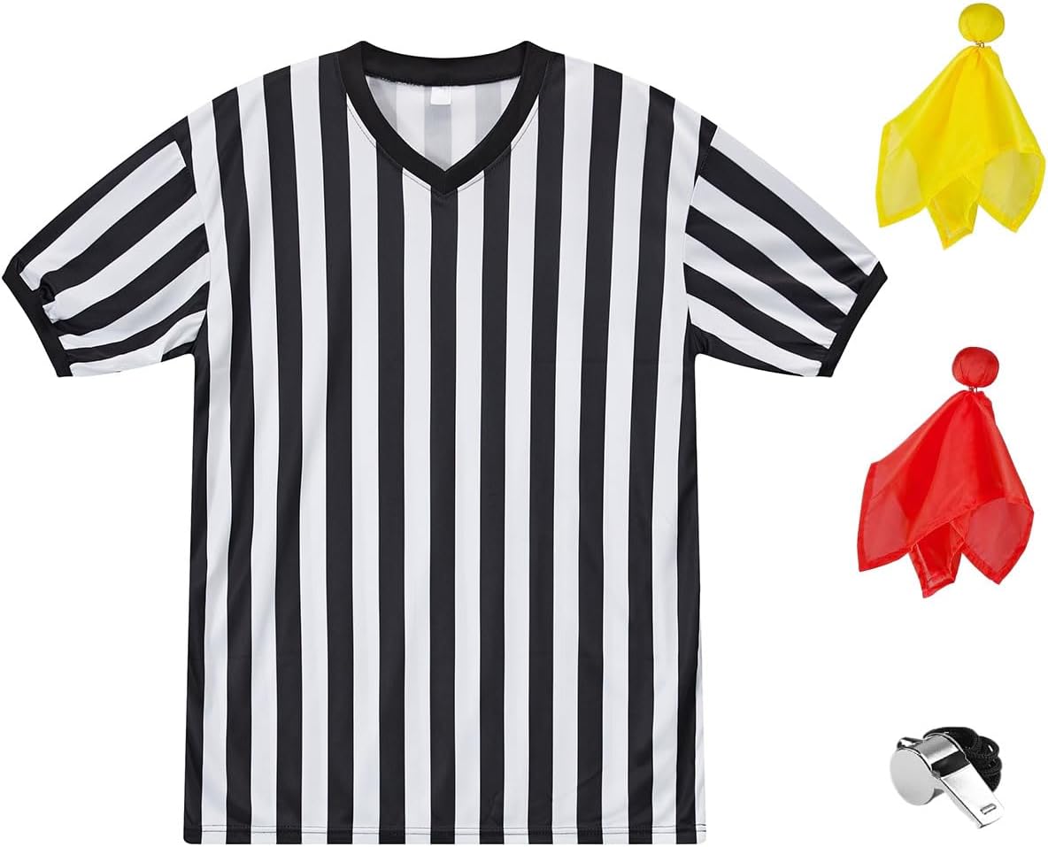 Skiennix Referee Shirt - 4-Piece Umpire Costume Set with Jersey, Flags & Whistle for Football