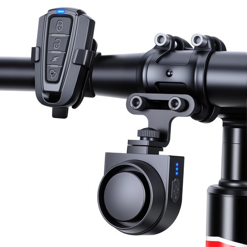 EQIIO 115dB Wireless Electric Bike Horn with Anti-Theft Alarm,Bike Alarm with Horn 5 Sound Modes, Rechargeable Bike Bells for Adults Bike/Ebike/Scooter/Motorcycle, IPX5 Waterproof, Suspension Mount