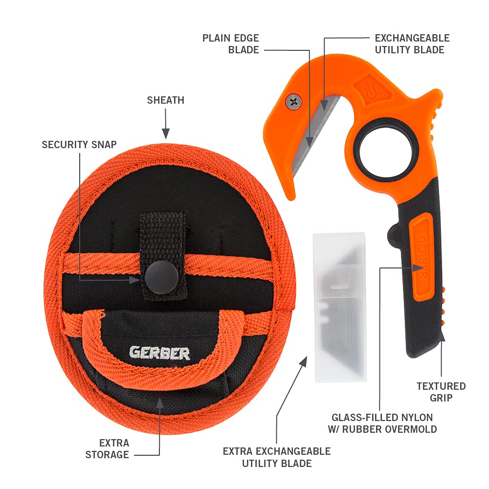 Gerber Gear Vital Zip Utility Knife, Stainless Steel Plain Edge Blade, Game Processing Skin and Gut Knife for Hunting