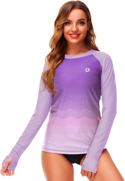 Deerose Women's Gradient Rash Guard - UPF 50+ Surfing Top with Thumb Hole | Stylish & Protective