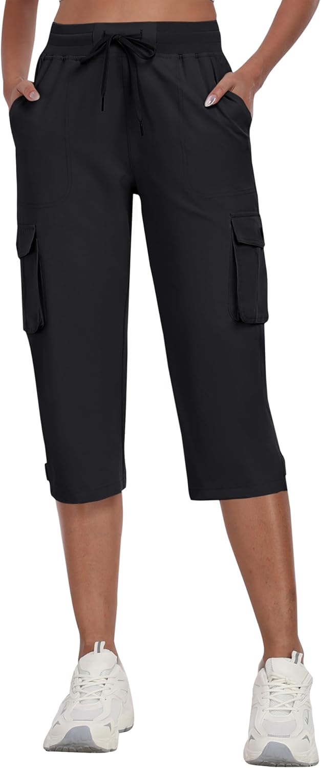 MoFiz Women's Cargo Capris - Lightweight Quick-Dry Travel & Hiking Pants with Pockets