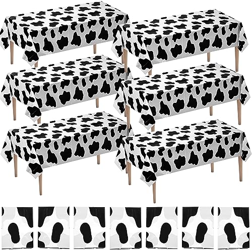Bedwina 6-Pack Cow Print Plastic Tablecloths 54 x 72 in - Western Theme Party Decor