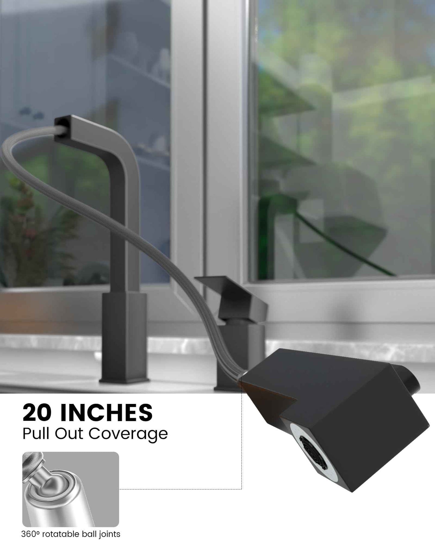 APPASO 2 Hole Kitchen Faucets, Square Kitchen Faucet with Pull Down Sprayer, Black Kitchen Faucet with Sprayer, Stainless Steel, Single Handle Faucets for Kitchen Sink