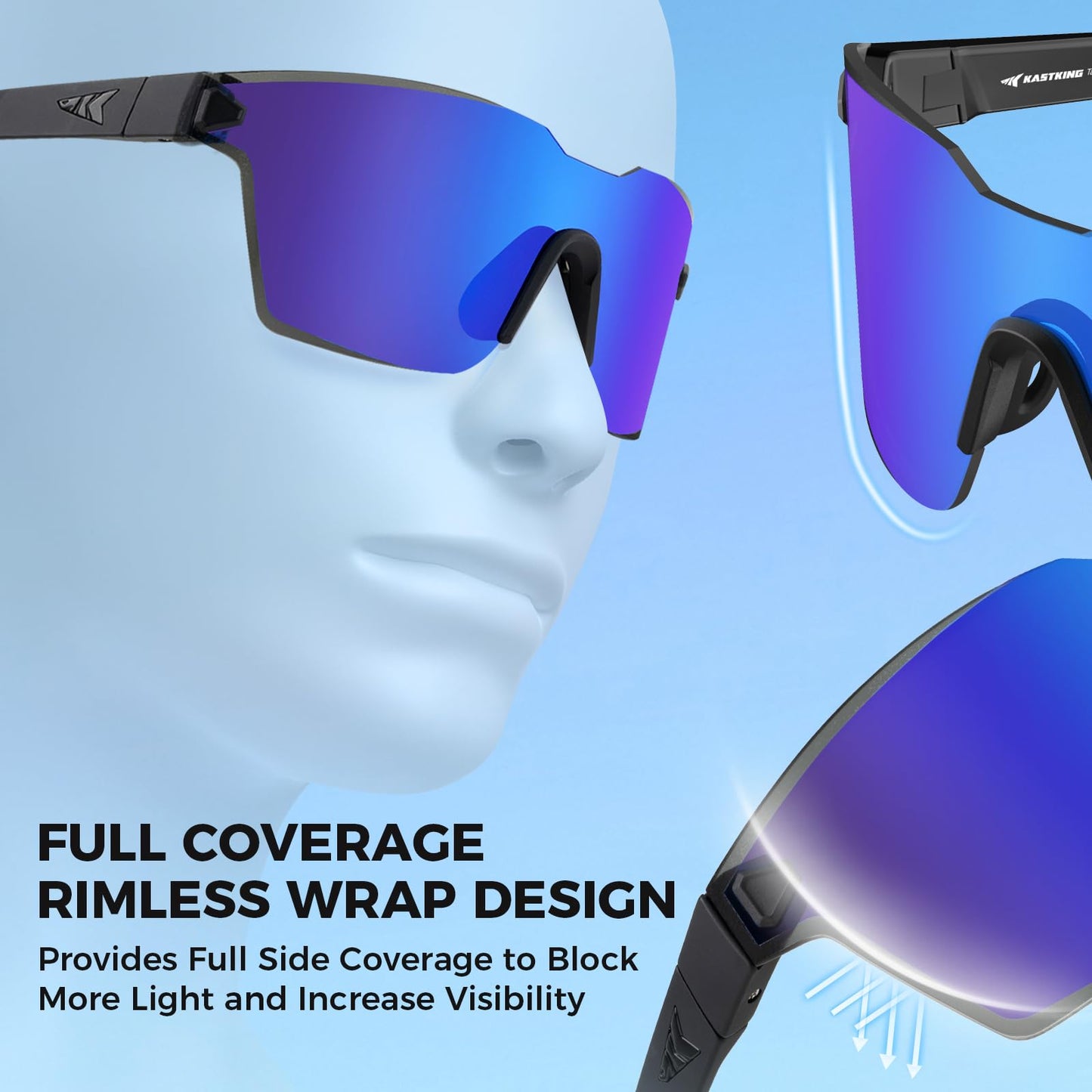 KastKing Tarkio Polarized Fishing Sunglasses, Large Single PC Lenses, Rimless Wrap Design, UV400 Protection Sports Sunglasses