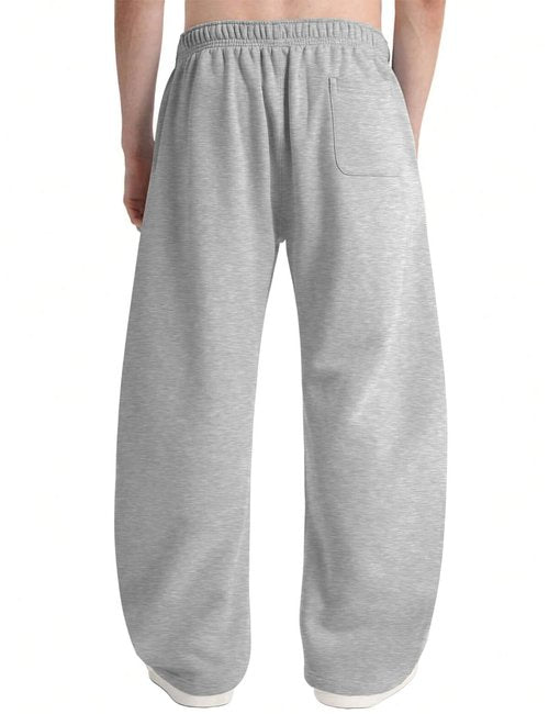 HeSaYep Men's Baggy Sweatpants Barrel Open Bottom Workout Fleece Sweat Pants Loose Casual Active Joggers Pants with Pockets Grey L