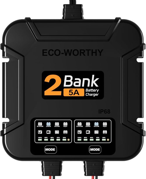 ECO-Worthy 10A Marine Battery Charger - IP68 Waterproof 12V Maintainer for Boat, RV & Car