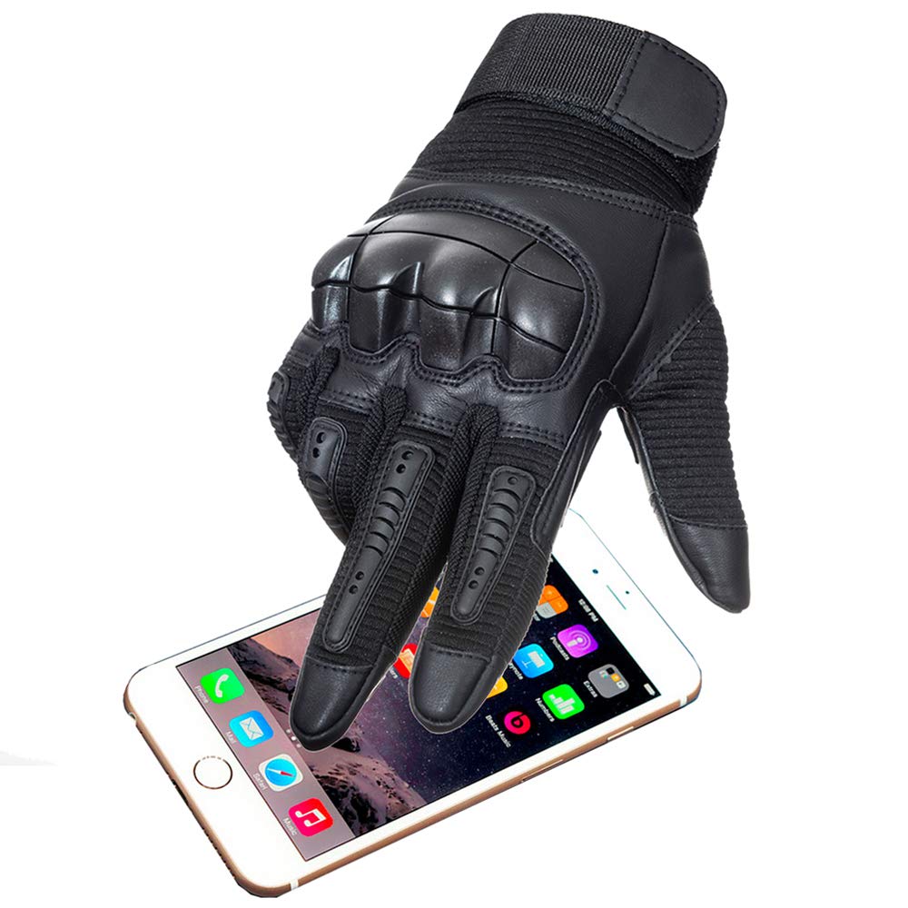 YUNLONG Tactical Gloves Touch Screen Motorcycle Full Finger Cycling Motorbike ATV Hunting Hiking Riding Climbing Operating Work Sports Gloves (Black, X-Large)