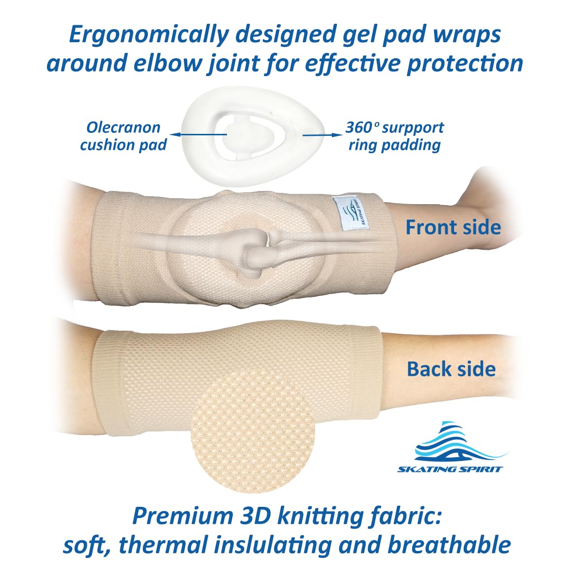 SKATINGSPIRIT Gel Elbow Pads (1 Pair) - Cushion and Protect Elbow Joint for Dancing Figure Skating Gymnastic, Youth and Adult (Beige, Medium)